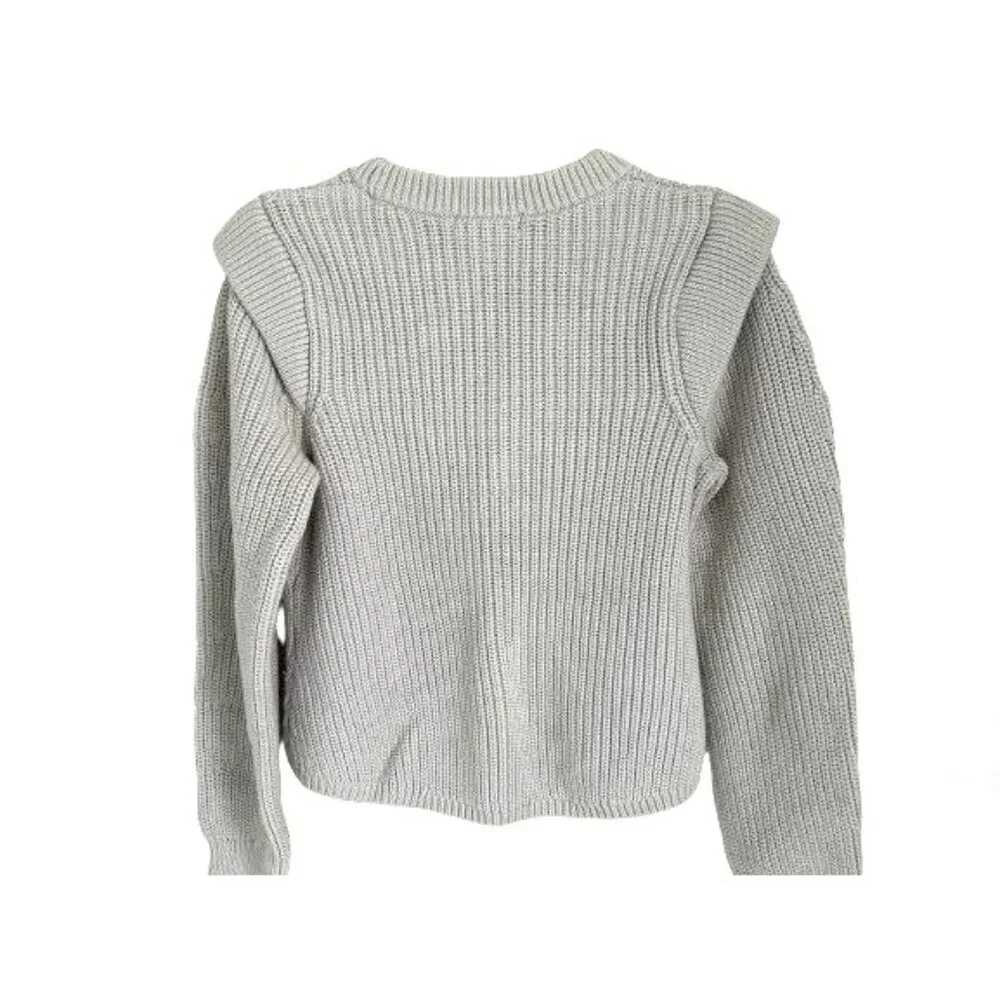 AQUA Knitted Ribbed Cotton Grey Epaulet Sweater In Cream/Gray Color Size Small